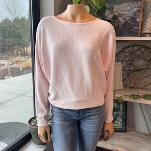 NWT, Blue Rain of Francesca's Blush Pink Vertical Knit Slouchy Fit Sweater, XS